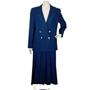 Vintage 80s 100% Wool High-Waist Pleated Richard Evans Skirt & Blazer Suit Set